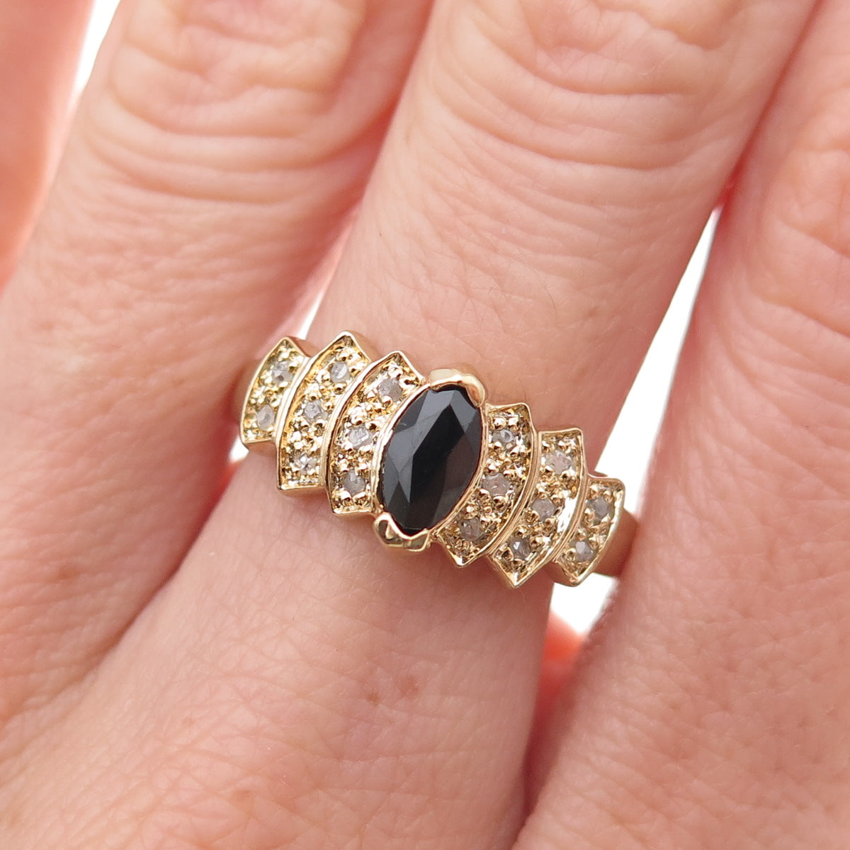 Dee Berkle 925 Sterling Silver Gold Plated Real Diamond & Sapphire Ring Size 8
