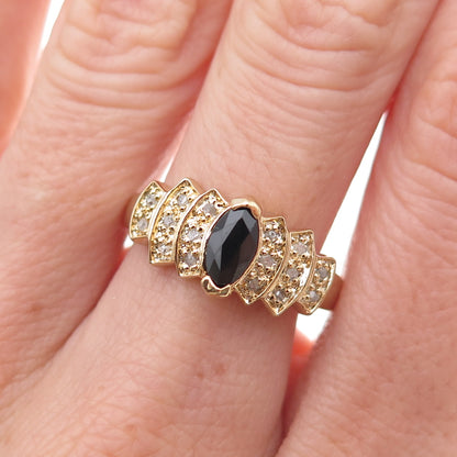 Dee Berkle 925 Sterling Silver Gold Plated Real Diamond & Sapphire Ring Size 8