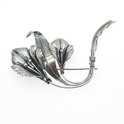 925 Sterling Silver Vintage Modernist Calla Lily Flower Oxidized Pin Brooch