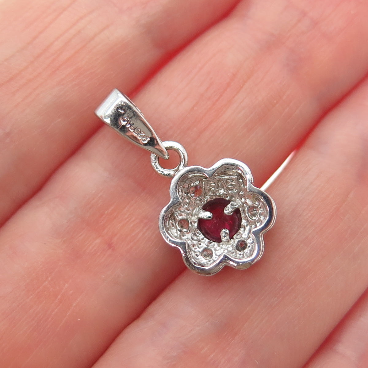 925 Sterling Silver Real Round-Cut Ruby & C Z Flower Minimalist Slide Pendant