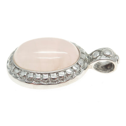 925 Sterling Silver Vintage Real Cabochon Rose Quartz Oval Pendant