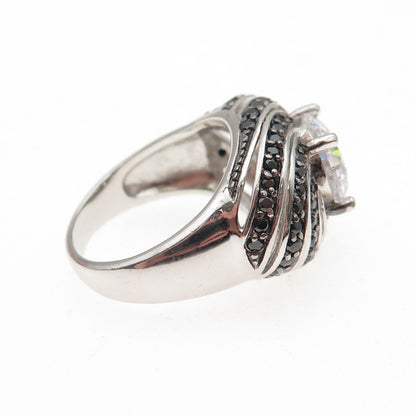 925 Sterling Silver Real Round-Cut Black Spinel & C Z Ring Size 7