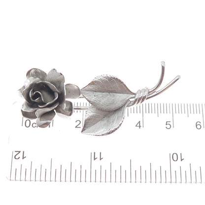 SILVERMAN BROTHERS 925 Sterling Silver Antique Art Deco Rose Flower Pin Brooch