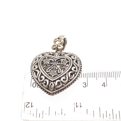 925 Sterling Silver 14K Gold Real Diamond Ornate Heart Locket Charm Pendant