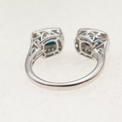 Chuck Clemency 925 Sterling 2-Tone Real Turquoise & Topaz Adjustable Ring Size 8