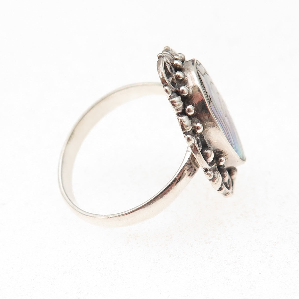 Merav 925 Sterling Silver Vintage Real Abalone Shell Oxidized Ring Size 10.25
