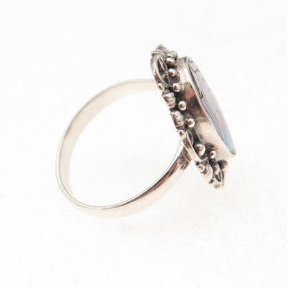 Merav 925 Sterling Silver Vintage Real Abalone Shell Oxidized Ring Size 10.25