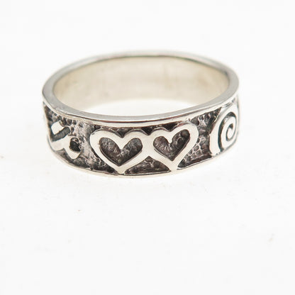 Ken Crafts 925 Sterling Silver Vintage Heart Spiral Oxidized Band Ring Size 8