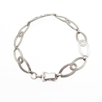 W.E. Richards Sterling Silver Antique Art Deco Interlocked Link Bracelet 7.5"