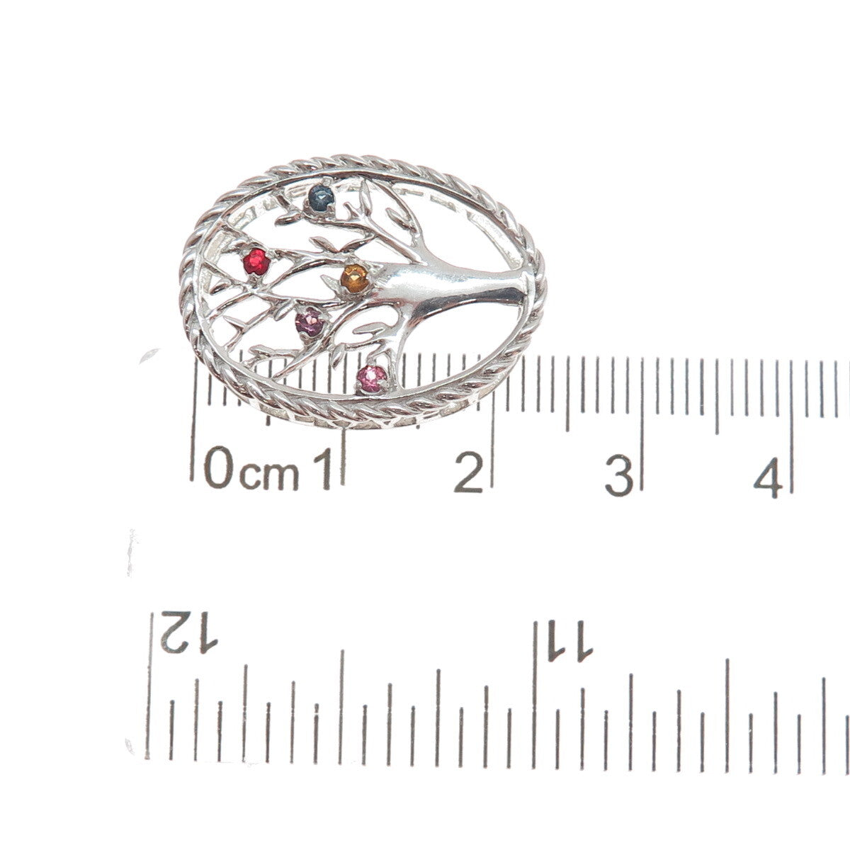 925 Sterling Silver Vintage Rhinestone Tree of Life Minimalist Slide Pendant