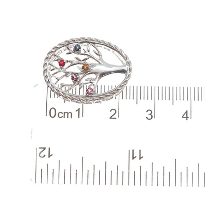 925 Sterling Silver Vintage Rhinestone Tree of Life Minimalist Slide Pendant