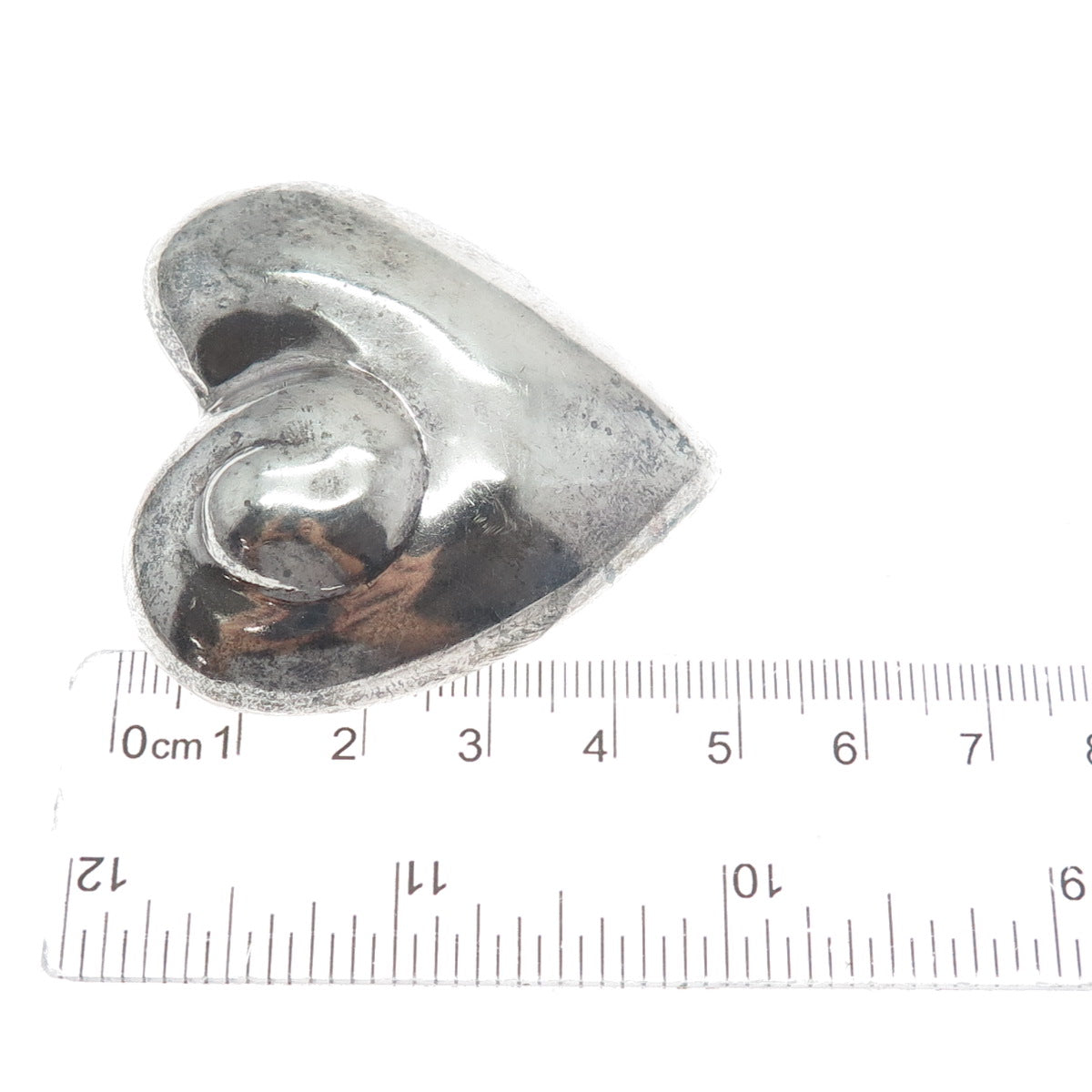 925 Sterling Silver Vintage Mexico Modernist Heart Oxidized Pin Brooch