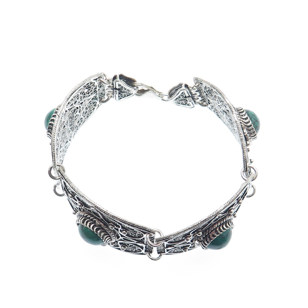925 Sterling Silver Vintage Real Eilat Filigree Panel Link Oxidized Bracelet 7"