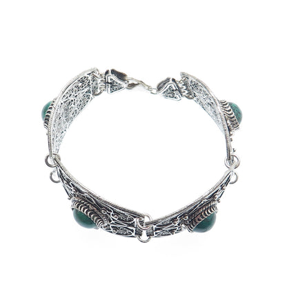 925 Sterling Silver Vintage Real Eilat Filigree Panel Link Oxidized Bracelet 7"