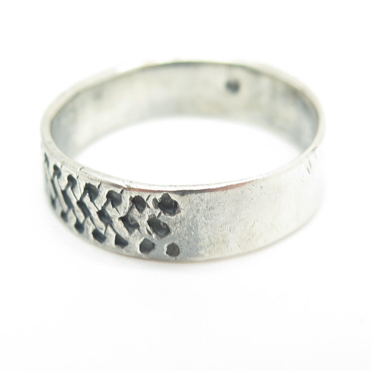 925 Sterling Silver Vintage Woven Band Oxidized Ring Size 12.75