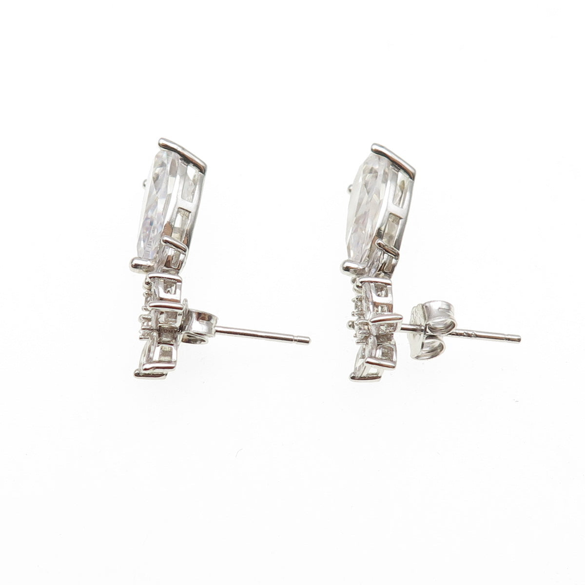 925 Sterling Silver Pear Marquise & Round-Cut C Z Dangle Earrings