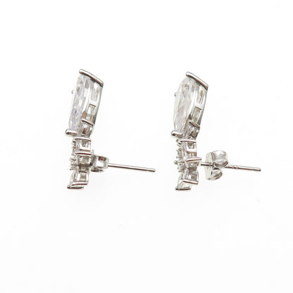 925 Sterling Silver Pear Marquise & Round-Cut C Z Dangle Earrings