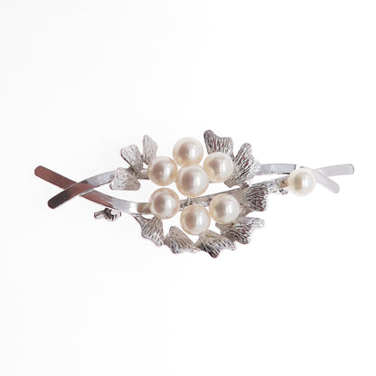 925 Sterling Silver Antique Art Deco Real Pearl Floral Pin Brooch (missing pin)