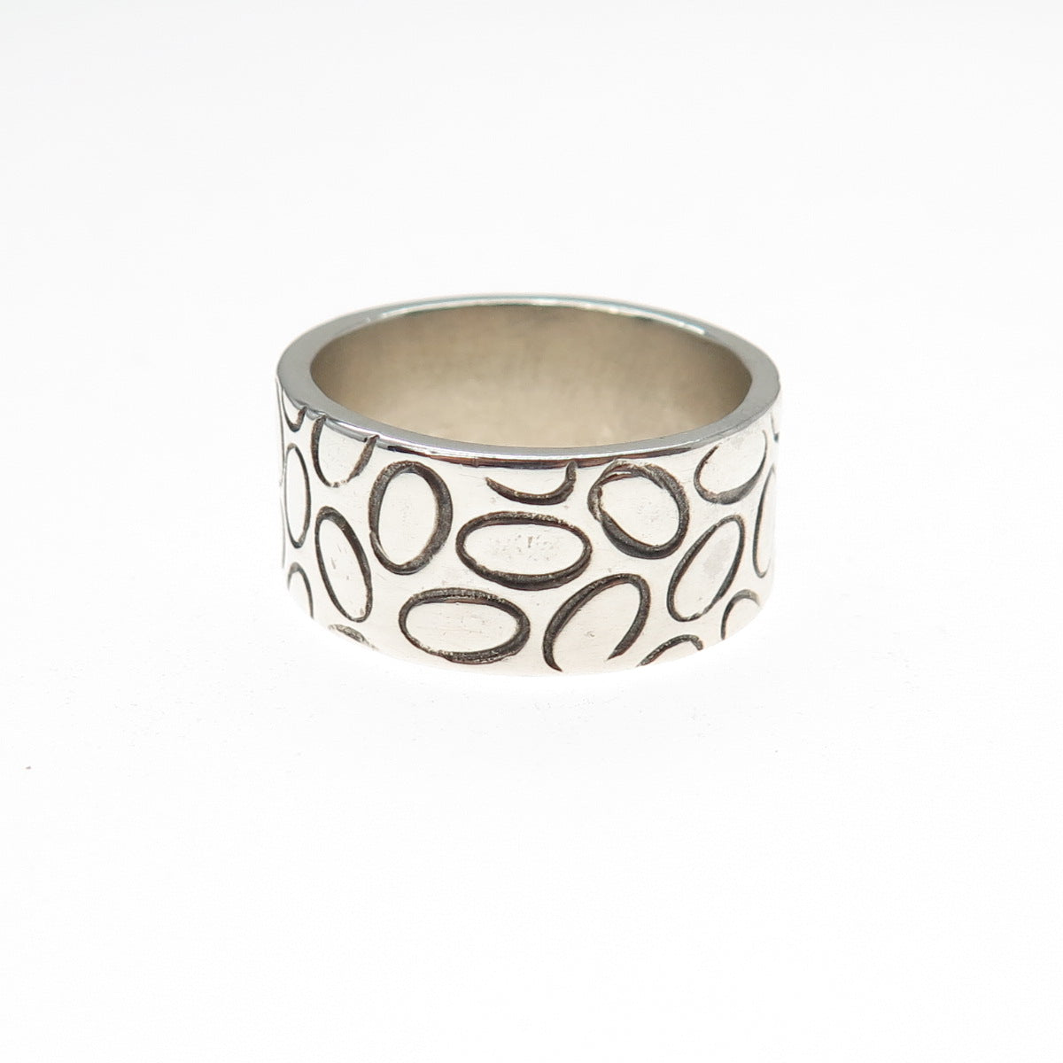 925 Sterling Silver Vintage Modernist Wide Band Ring Size 9