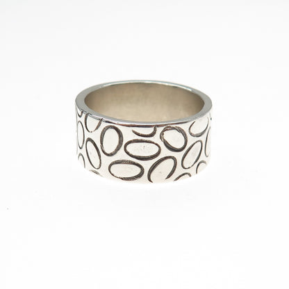 925 Sterling Silver Vintage Modernist Wide Band Ring Size 9