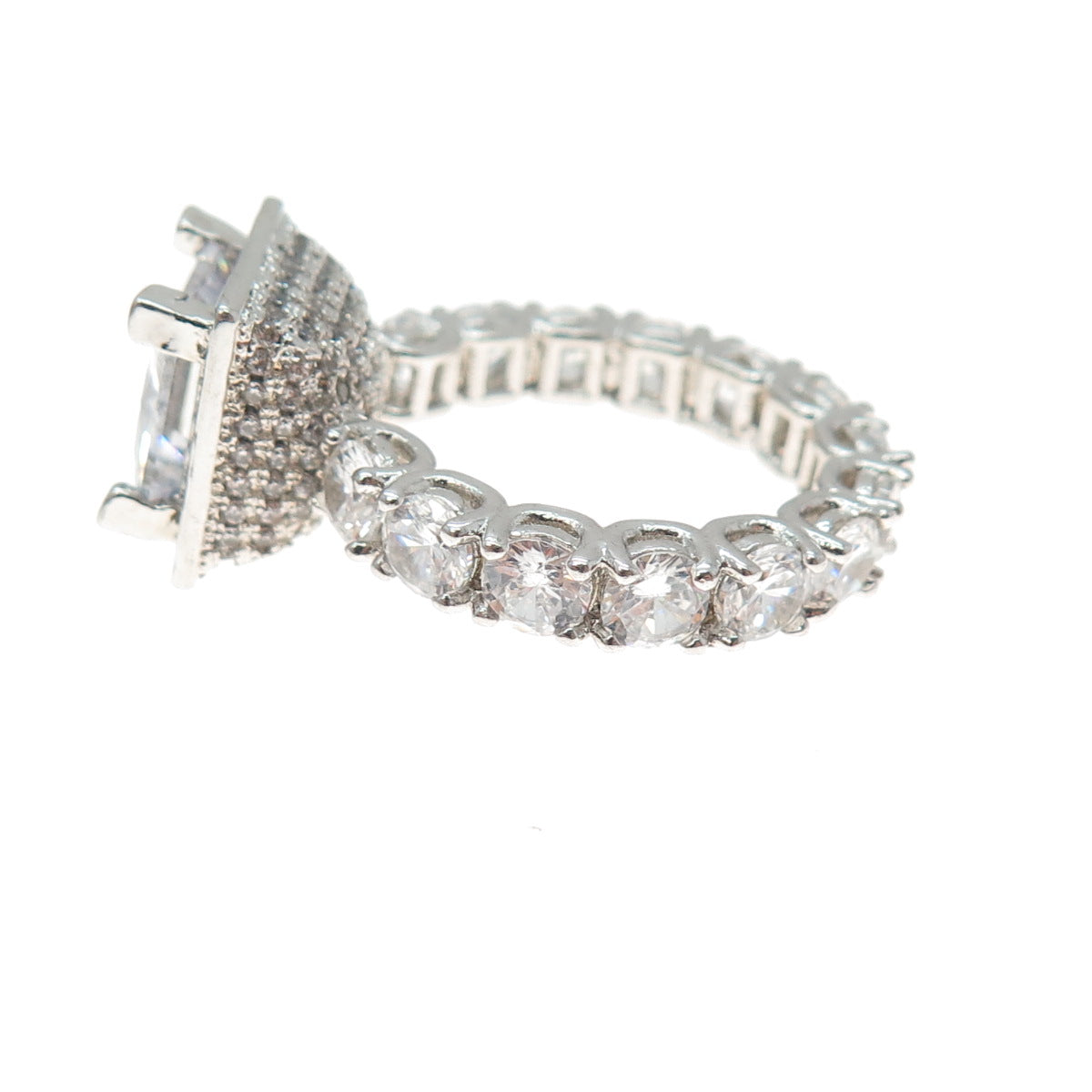 925 Sterling Silver Princess & Round-Cut C Z Engagement Ring Size 6.25