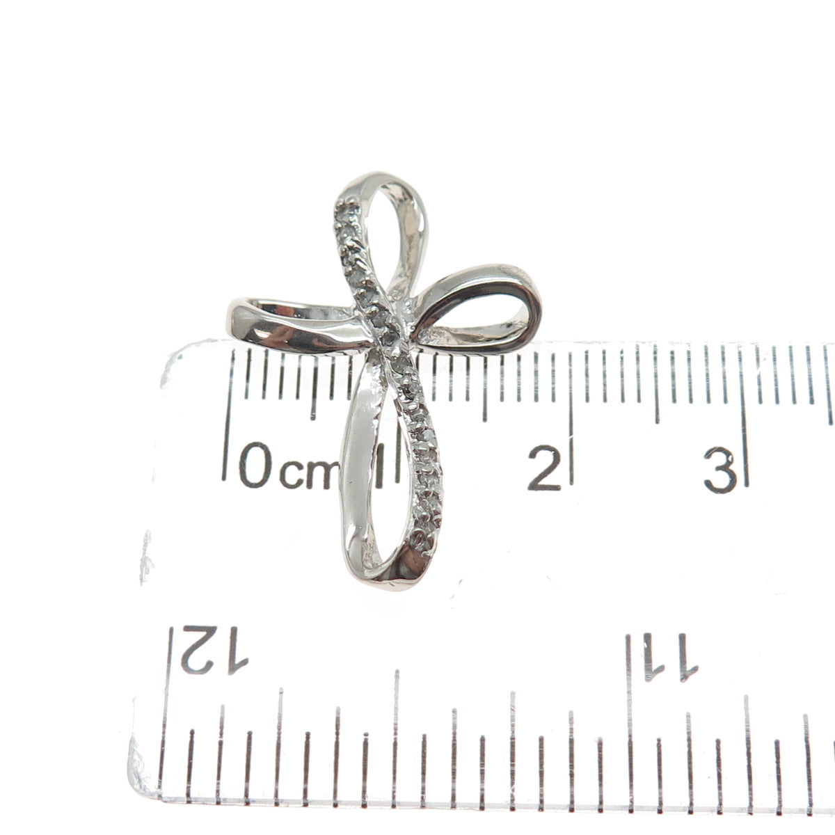 CHARLES WINSTON 925 Sterling Silver Real Round-Cut Diamond Cross Charm Pendant