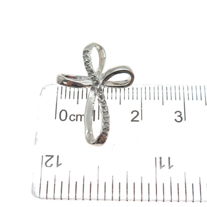 CHARLES WINSTON 925 Sterling Silver Real Round-Cut Diamond Cross Charm Pendant