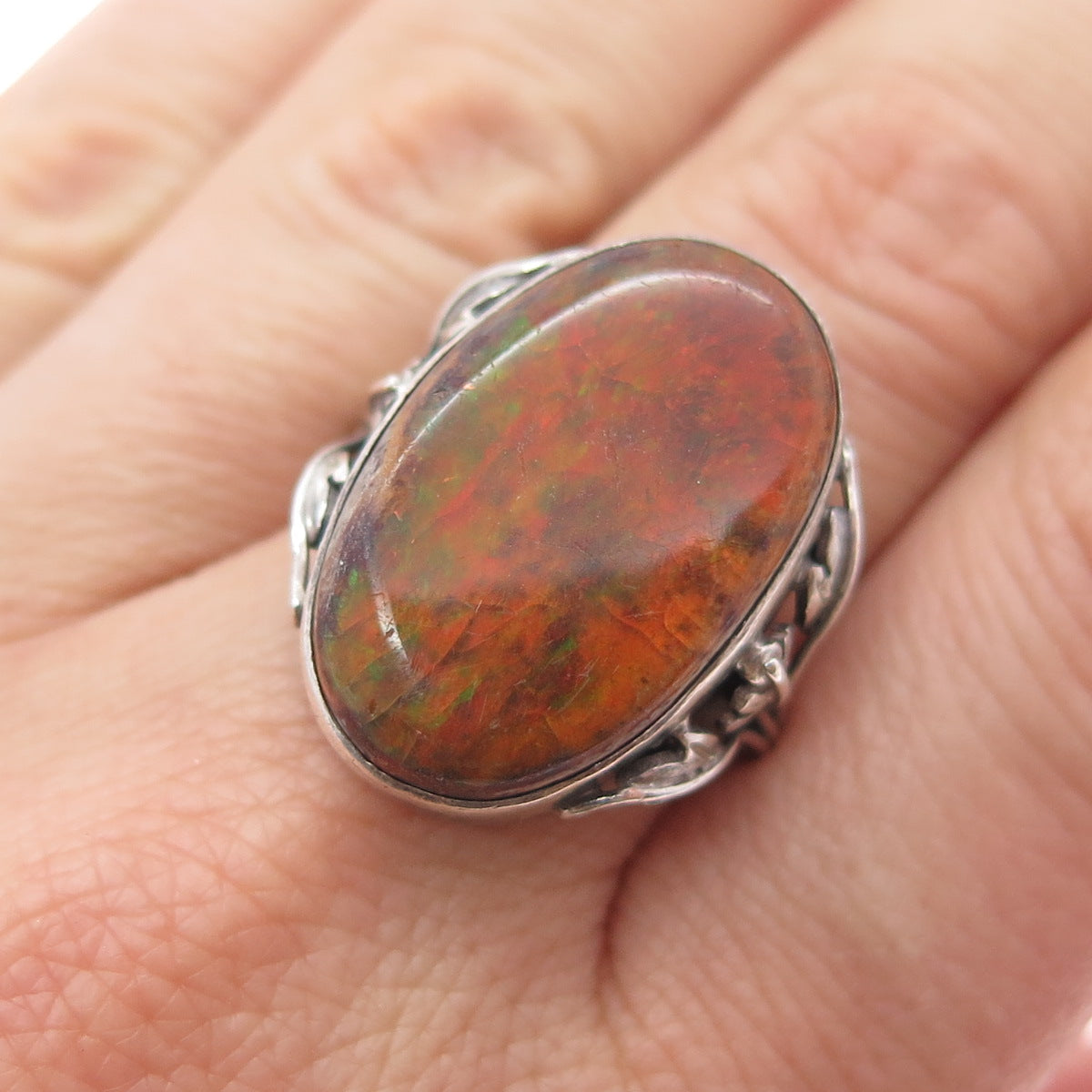 CARMEN BECKMANN 925 Sterling Silver Vintage Mexico Real Opal Ring Size 6.5