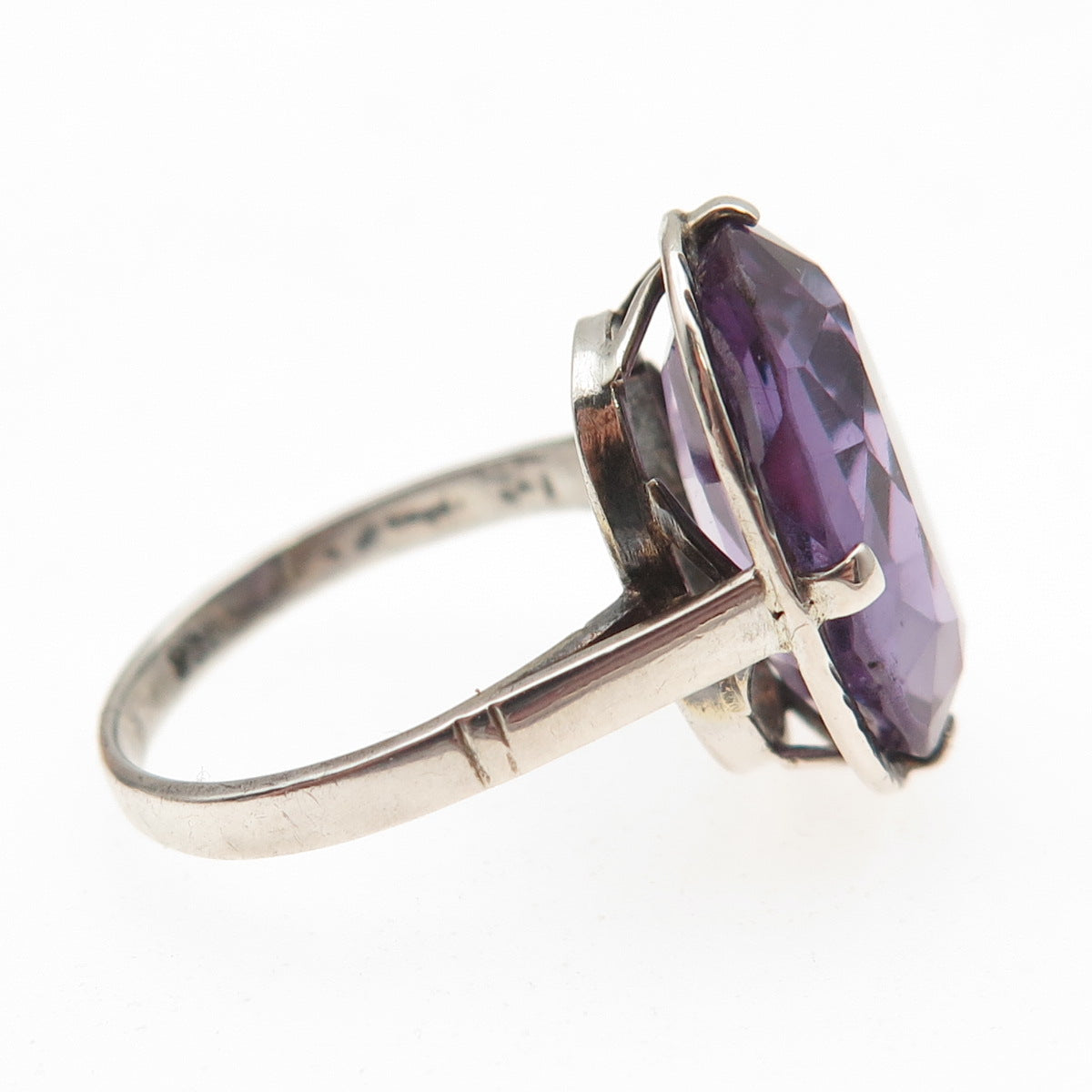 830 Silver Antique Art Deco Lab-Created Peacock Sapphire Ring Size 5.75