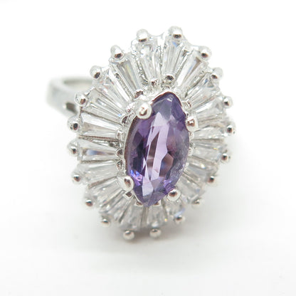 J. JACK LINDENWOLD 925 Sterling Silver Real Amethyst & C Z Ring Size 7