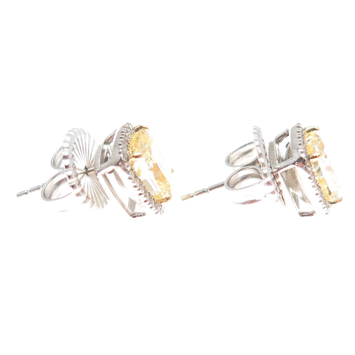 925 Sterling Silver Radiant-Cut Canary & Round-Cut White C Z Earrings