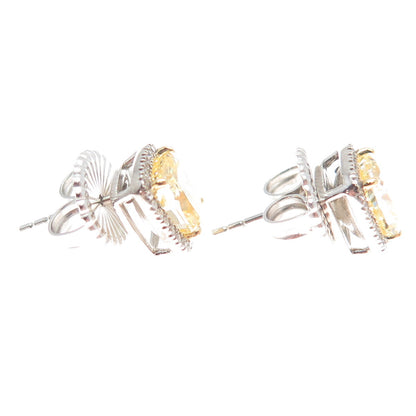 925 Sterling Silver Radiant-Cut Canary & Round-Cut White C Z Earrings