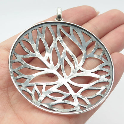 925 Sterling Silver Vintage Leaves Round Pendant