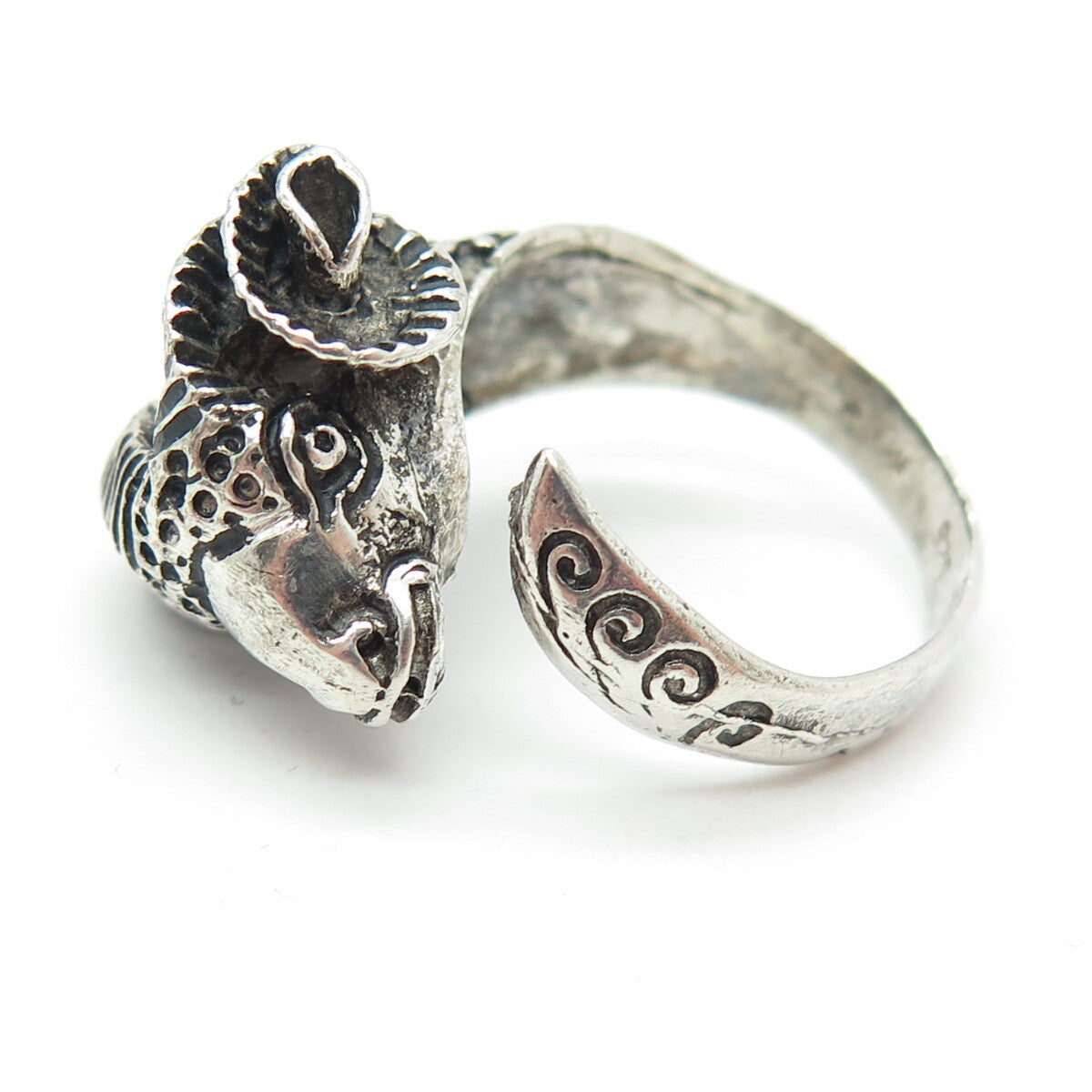 925 Sterling Silver Vintage M65 Aries Zodiac Oxidized Adjustable Ring Size 7.75