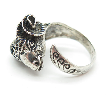 925 Sterling Silver Vintage M65 Aries Zodiac Oxidized Adjustable Ring Size 7.75