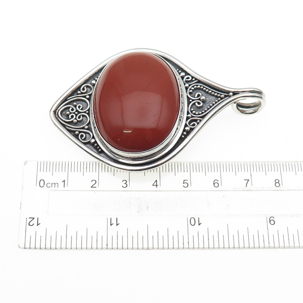 SUARTI BALI 925 Sterling Silver Vintage Real Red Jasper Oxidized Large Pendant