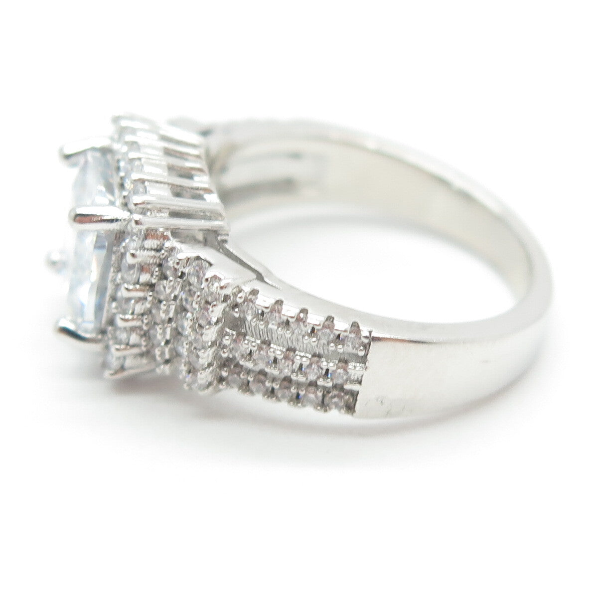 925 Sterling Silver Cushion & Round-Cut Shaped C Z Ring Size 6.25