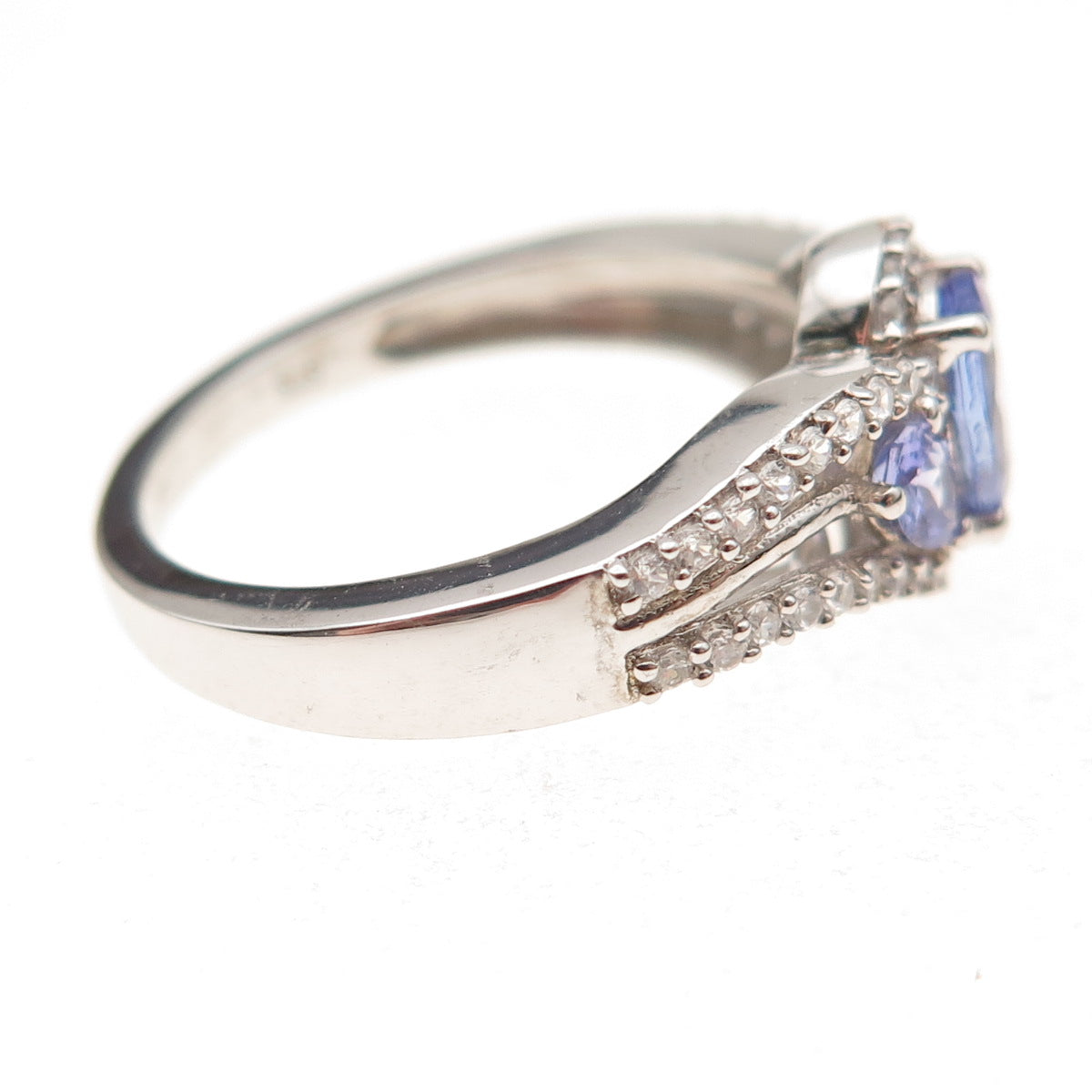 Chuck Clemency 925 Sterling Silver Real Tanzanite & White Topaz Ring Size 8.25