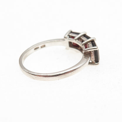 925 Sterling Silver Vintage Real Princess-Cut Red Garnet Ring Size 7.25