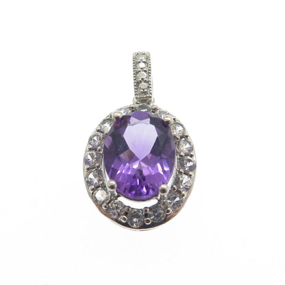 JH YOUNG 925 Sterling Silver Real Amethyst & White Topaz Minimalist Pendant