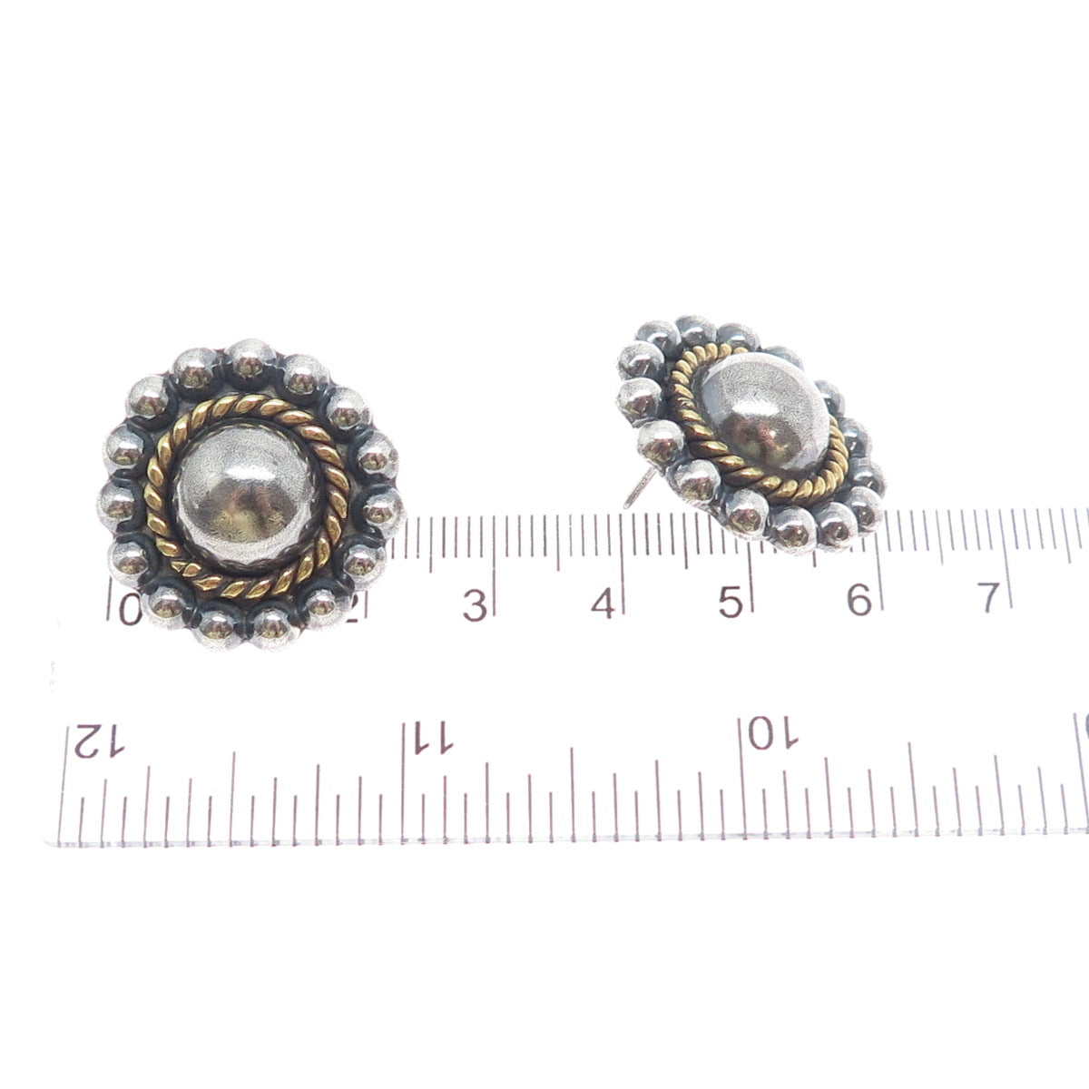 925 Sterling Silver 2-Tone Vintage Mexico Sun Beaded Oxidized Earrings
