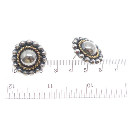 925 Sterling Silver 2-Tone Vintage Mexico Sun Beaded Oxidized Earrings