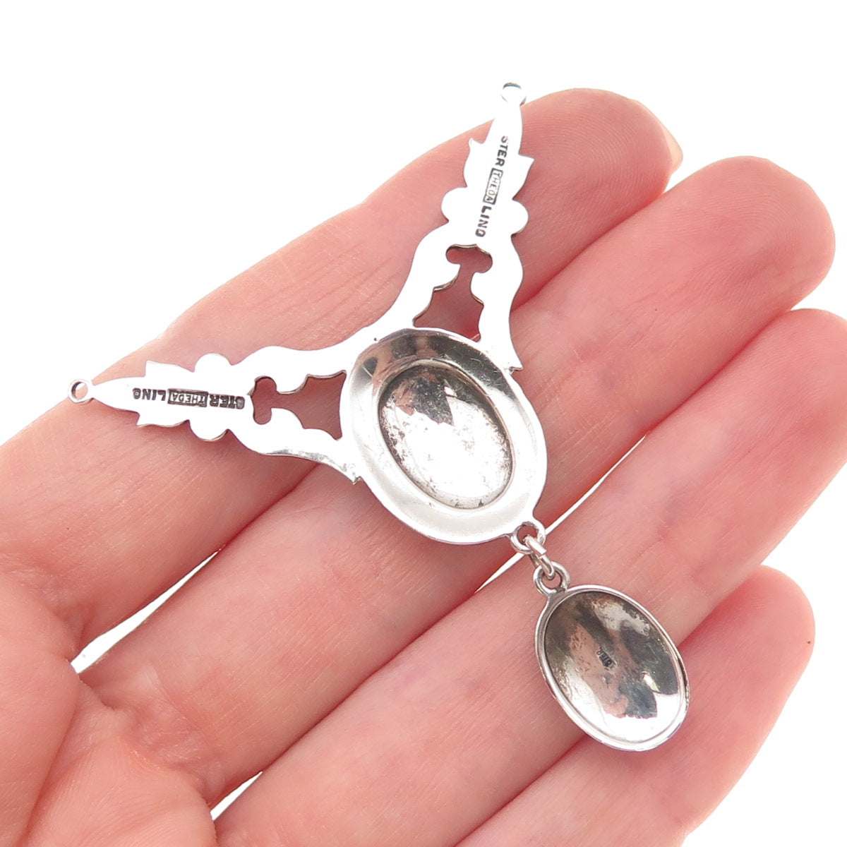 Theda 925 Sterling Silver Antique Art Deco Real Marcasite Centerpiece Pendant