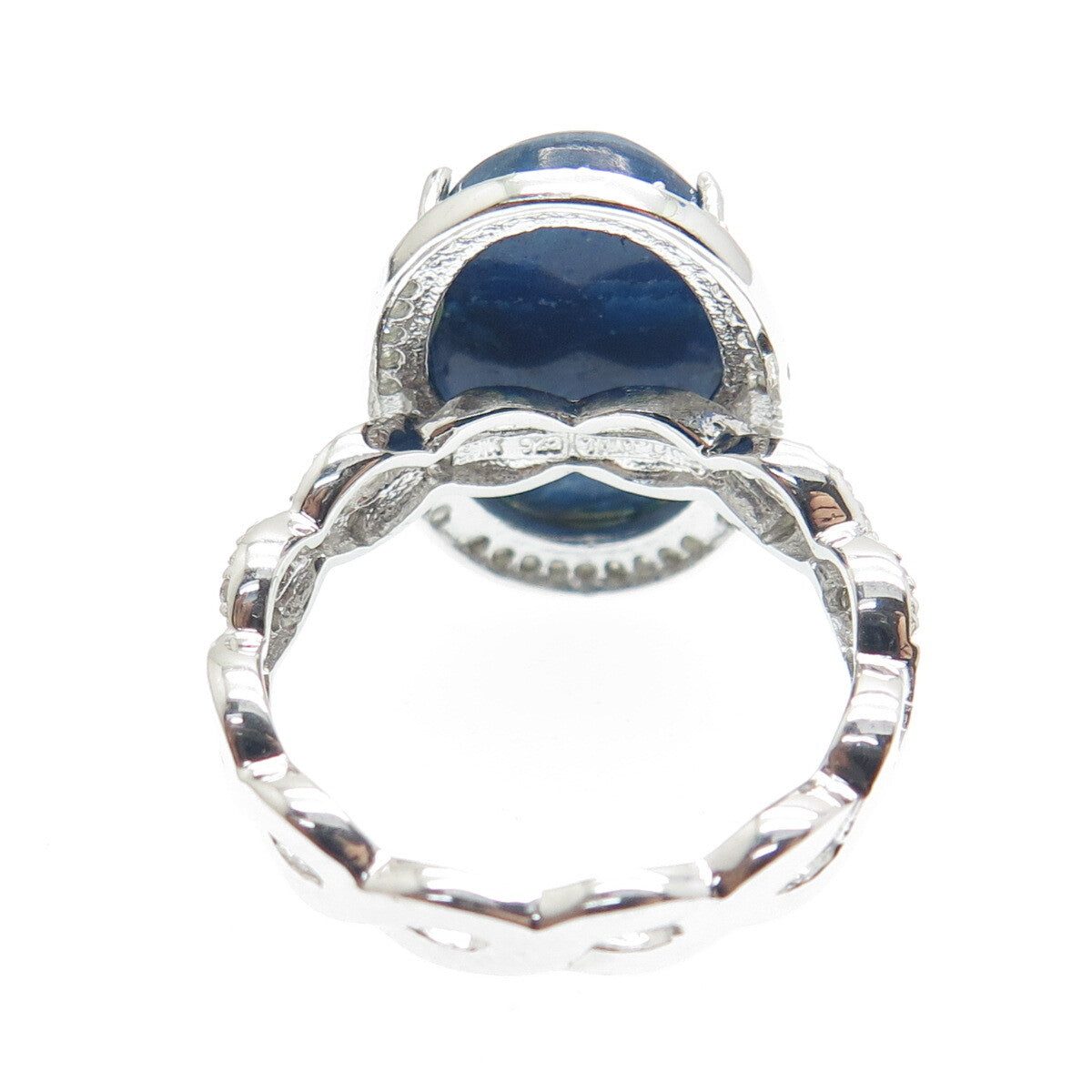 925 Sterling Silver Real White Diamond & Apatite Infinity Ring Size 7.75