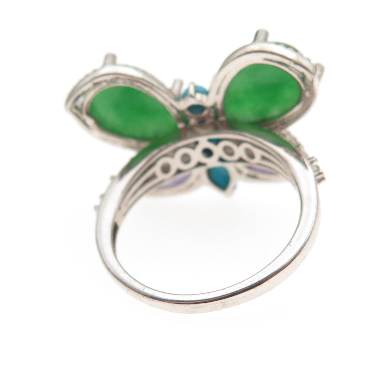 Chuck Clemency 925 Sterling Silver Real Multi-Color Gem Butterfly Ring Size 8.25