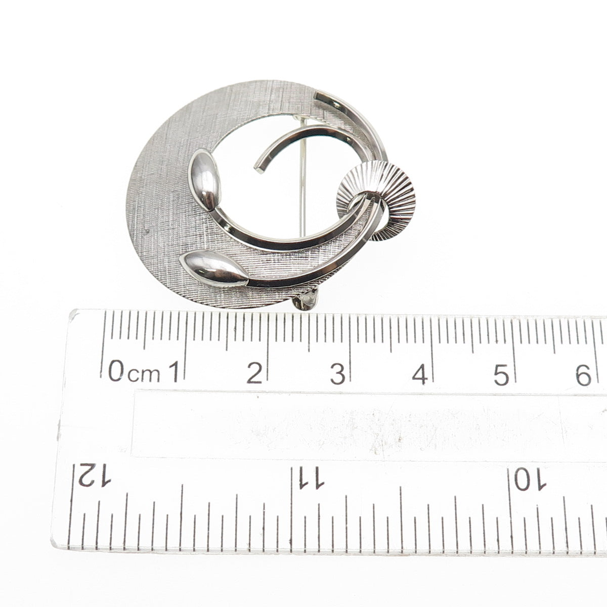 STAR ART 925 Sterling Silver Vintage Modernist Floral Oxidized Pin Brooch