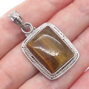 925 Sterling Silver Vintage Real Tiger Eye Charm Pendant