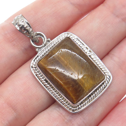 925 Sterling Silver Vintage Real Tiger Eye Charm Pendant