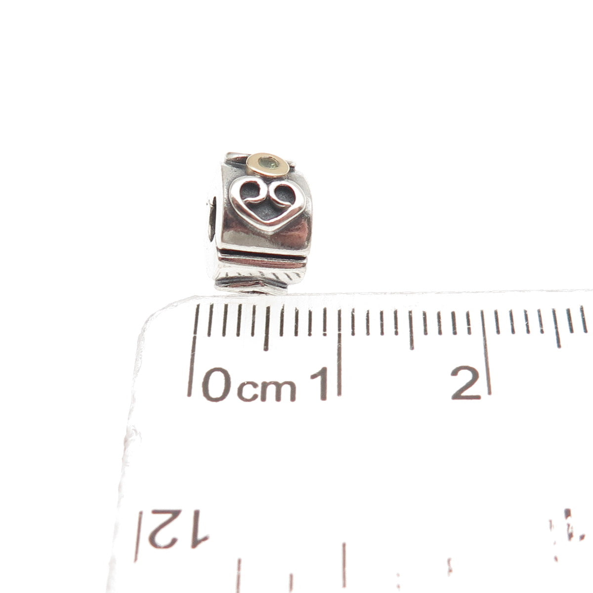 Pandora 925 Sterling Silver & Gold C Z Double Heart Clip Charm