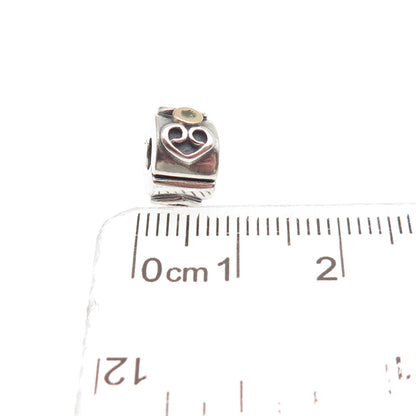 Pandora 925 Sterling Silver & Gold C Z Double Heart Clip Charm